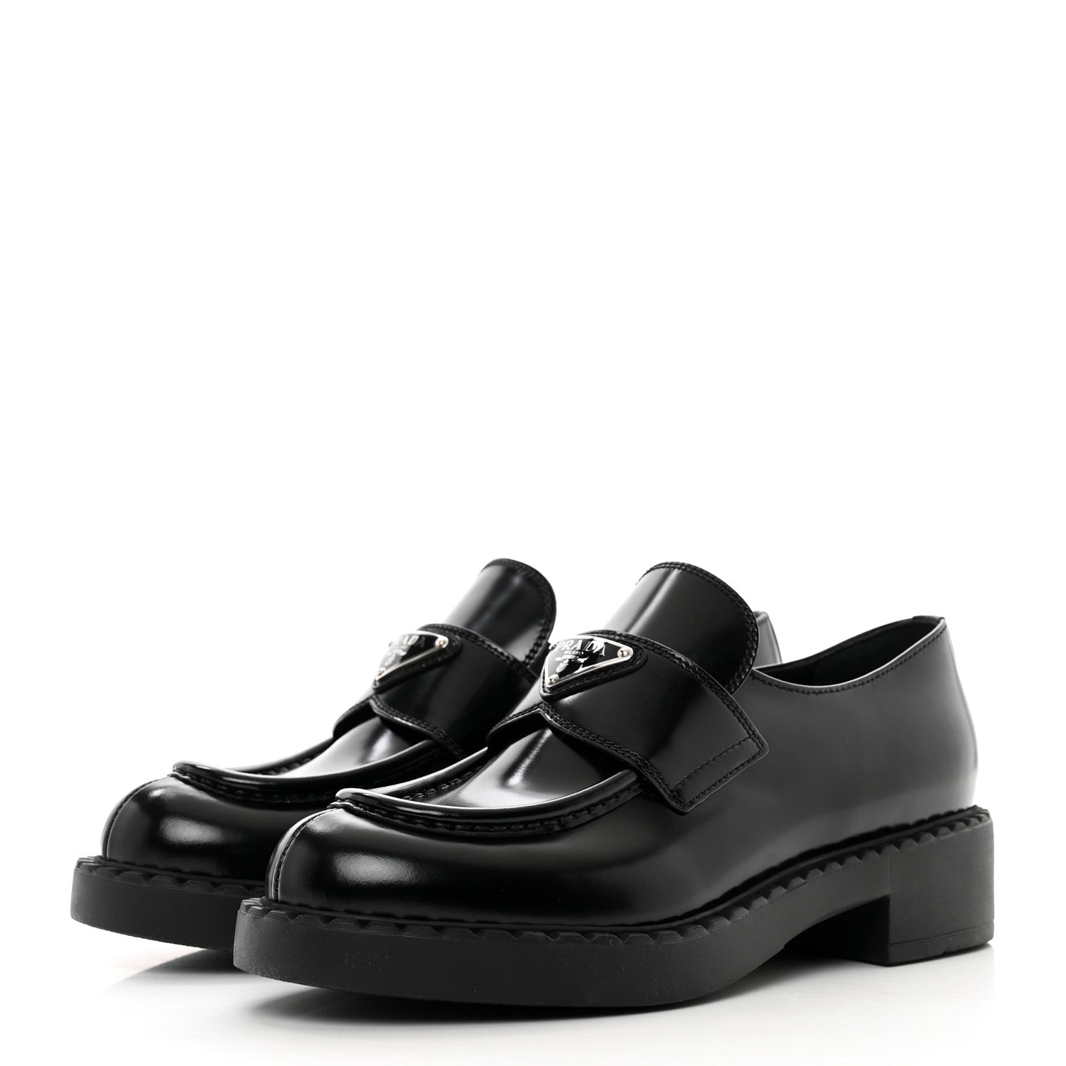 Prada Spazzolato Metal Triangle Logo 50mm Loafers 38 Black 4 of 8