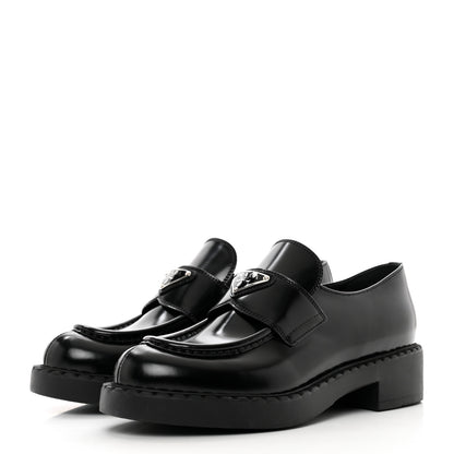 Prada Spazzolato Metal Triangle Logo 50mm Loafers 38 Black 4 of 8