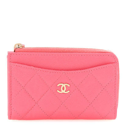 Chanel Caviar Quilted CC Zip Around Card Holder Pink 1 of 7