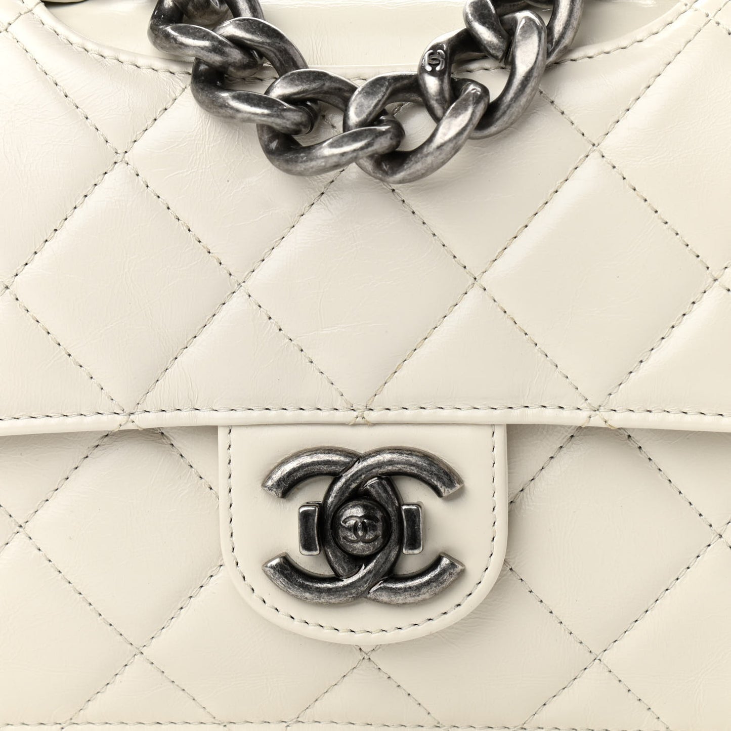 Glazed Calfskin Medium Perfect Edge Flap White
