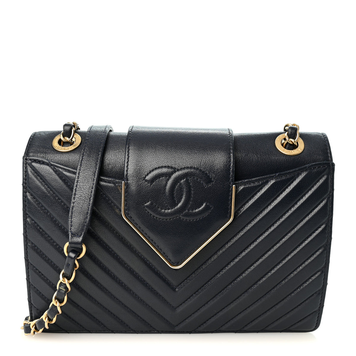 Shiny Sheepskin Chevron Quilted  Collar and Tie Camera Case Navy