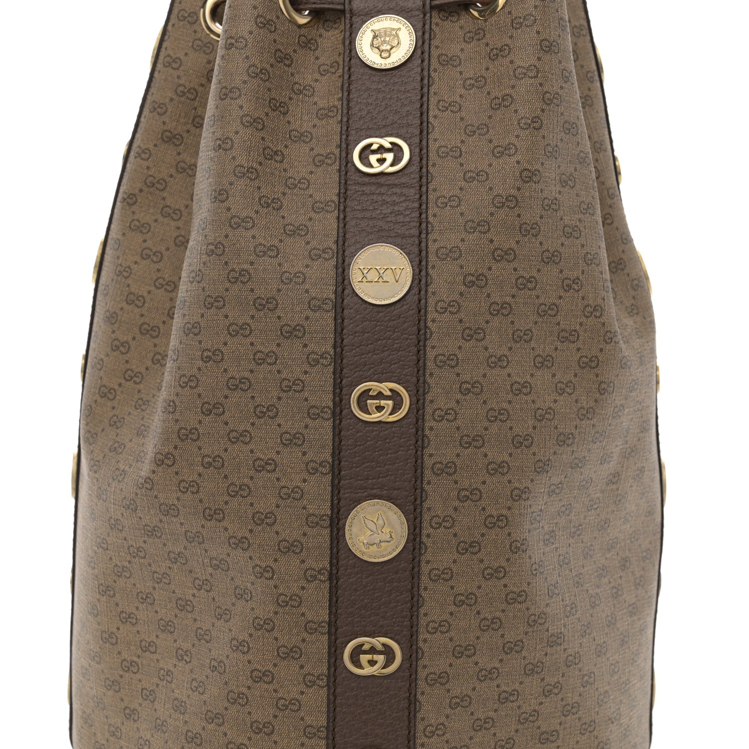 Gucci GG Supreme Monogram Drawstring Bucket Backpack Beige New Acero Crop 8 of 10