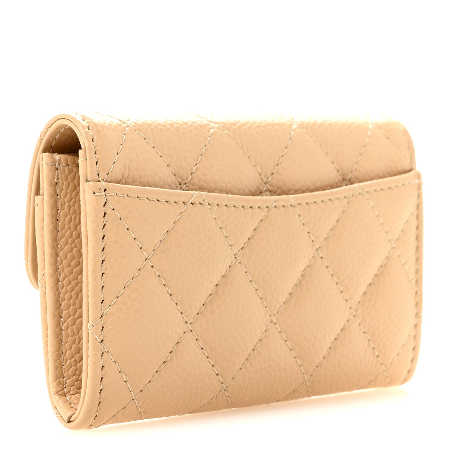 Caviar Quilted Flap Card Holder Wallet Beige