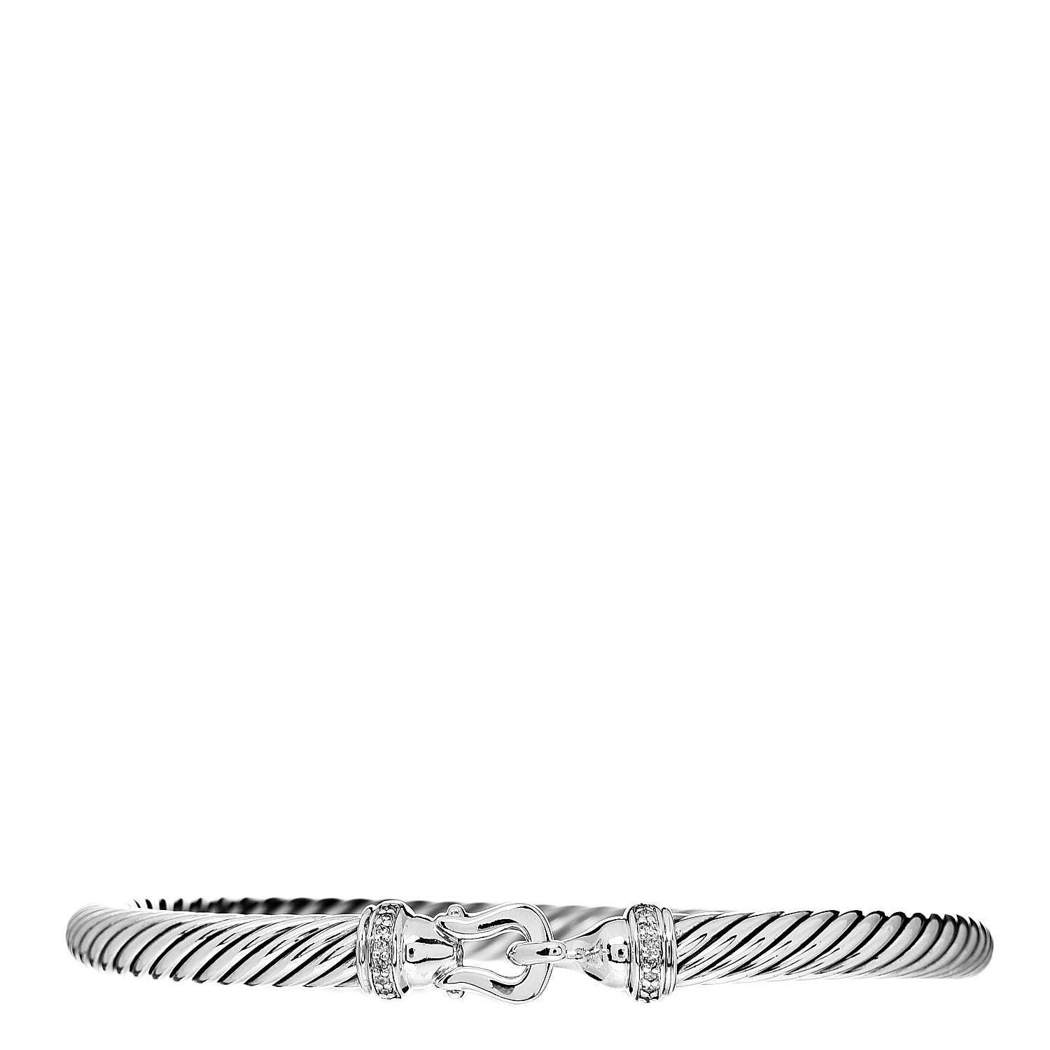 David Yurman Sterling Silver Diamond 5mm Cable Buckle Bracelet 1 of 5