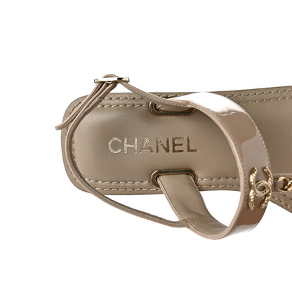 Chanel Lambskin Patent Chain CC Logo Thong Sandals 38 Beige 7 of 9