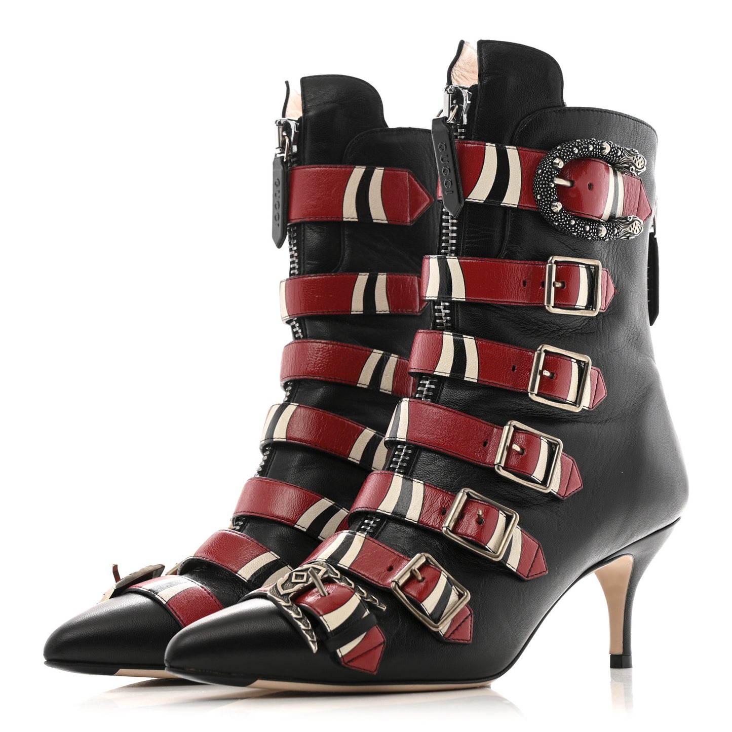 Calfskin Kingsnake Susan Ankle Boots 37.5 Black Red