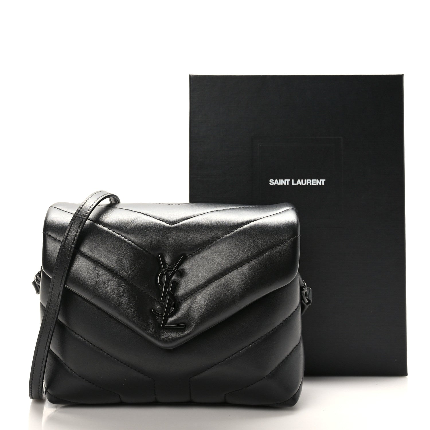 Saint Laurent Calfskin Y Quilted Monogram Monochrome Toy Loulou Crossbody Bag Black 2 of 10