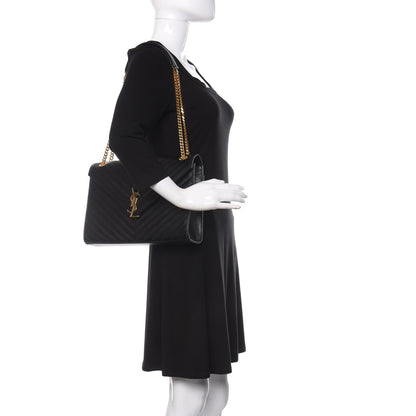 Saint Laurent Grain De Poudre Matelasse Chevron Large Monogram Satchel Black 2 of 8