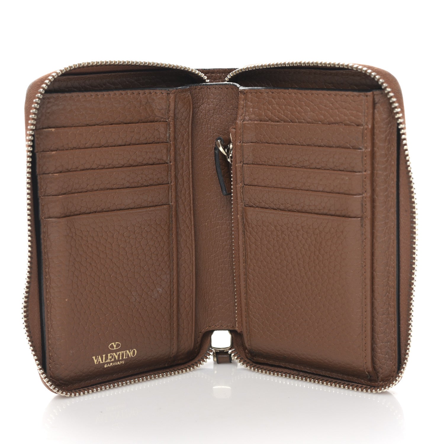 Valentino Garavani Pebbled Calfskin Rockstud Compact Zip Around Wallet Bright Cognac 5 of 9