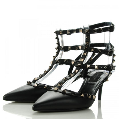 Valentino Garavani Nappa Rockstud Ankle Strap Low Heel Pumps 38 Black 3 of 6