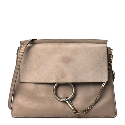 Chloe Calfskin Suede Medium Faye Shoulder Bag Motty Grey 1 of 14