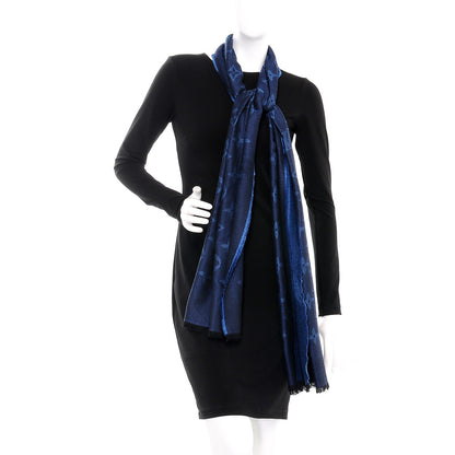 Louis Vuitton Cashmere Silk Wool Monogram Stole Blue 2 of 4