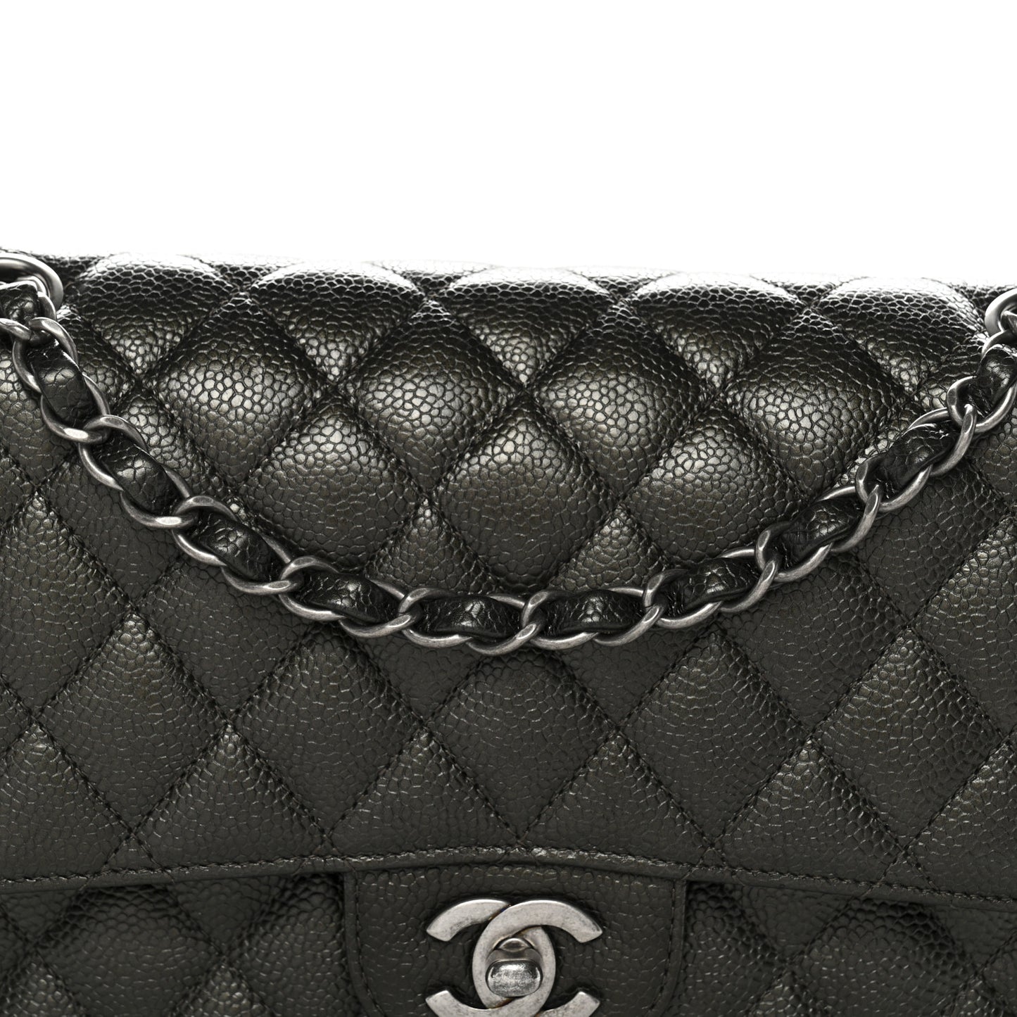 Metallic Caviar Quilted Medium Double Flap Dark Charcoal