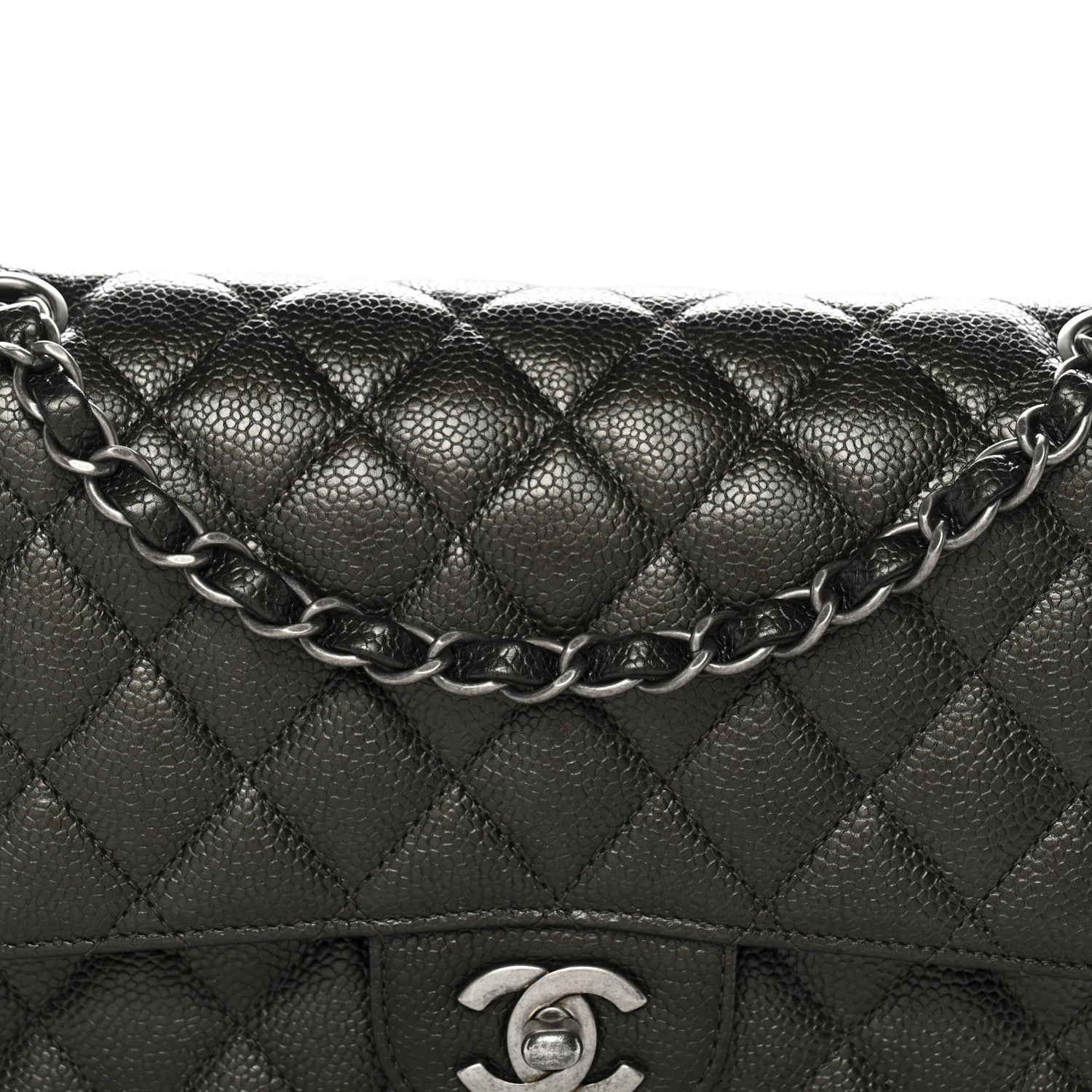 Chanel Metallic Caviar Quilted Medium Double Flap Dark Charcoal 8 of 12