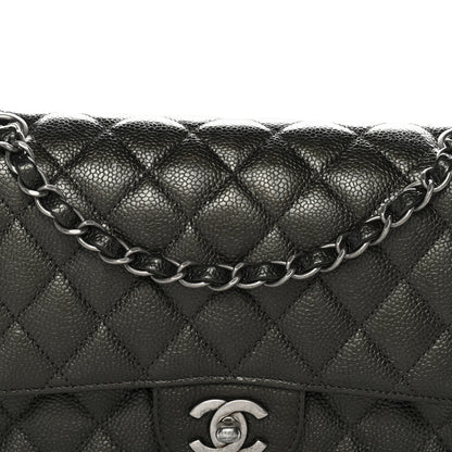 Chanel Metallic Caviar Quilted Medium Double Flap Dark Charcoal 8 of 12