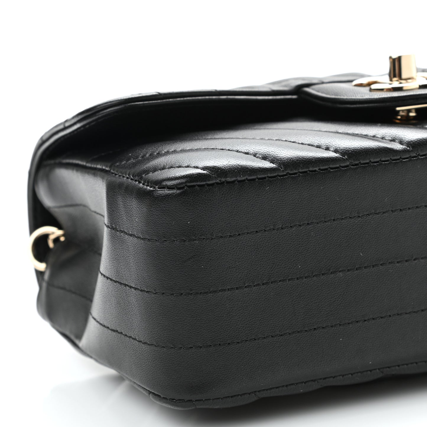 Lambskin Chevron Quilted Mini Rectangular Flap Black