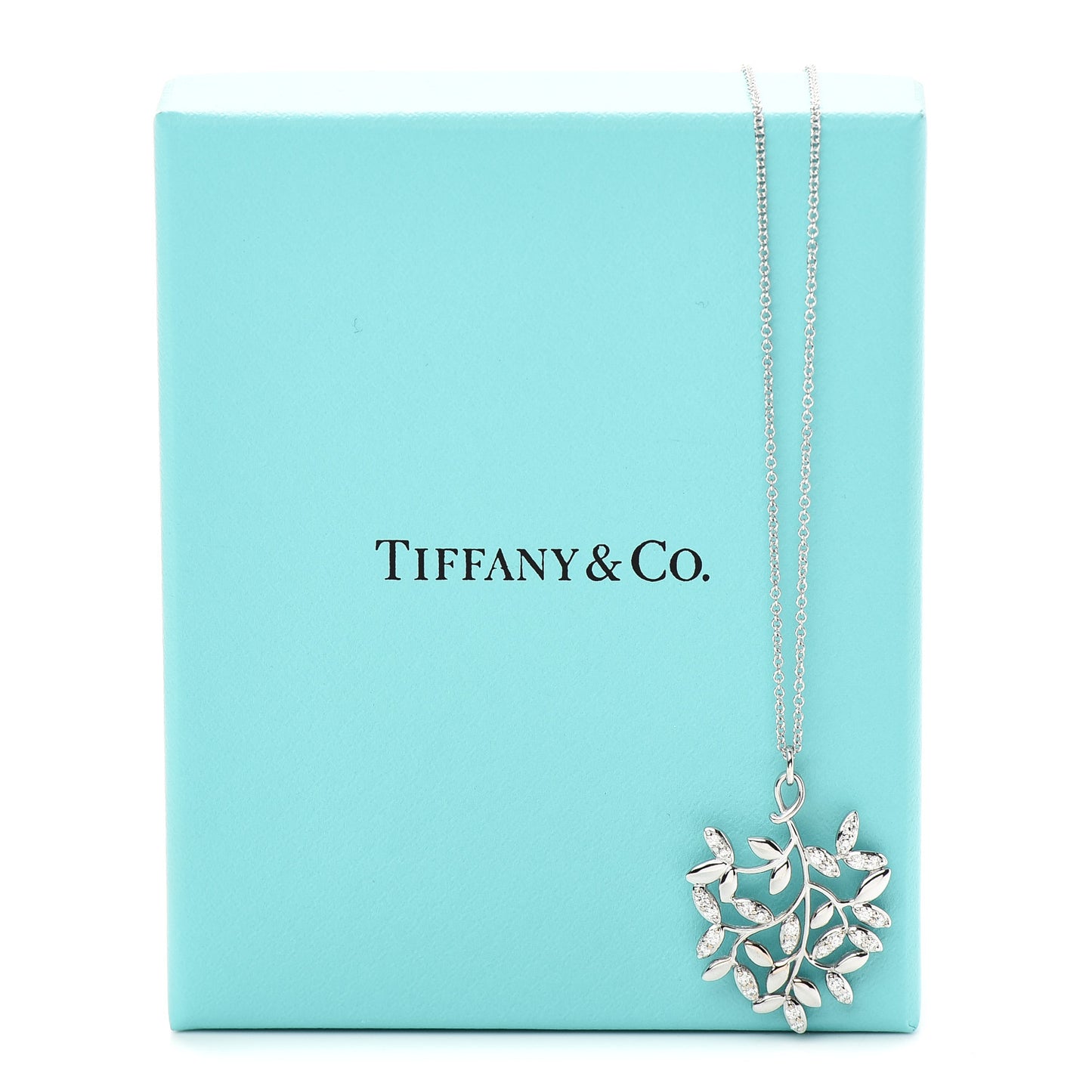 18K White Gold Diamond Paloma Picasso Olive Leaf Pendant Necklace