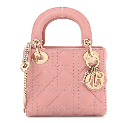 Christian Dior Lambskin Cannage Mini Lady Dior Rose De Vents 1 of 9