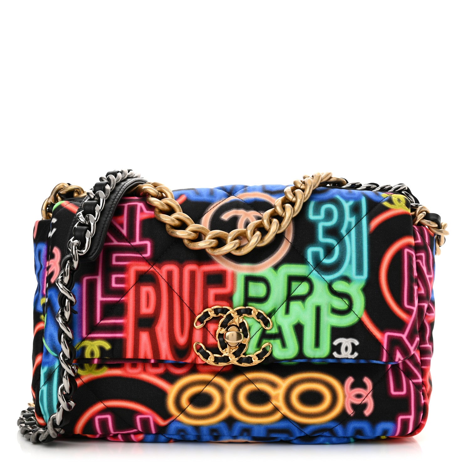 Chanel Fabric Quilted Medium Chanel 19 Flap Black Multicolor 1 of 11