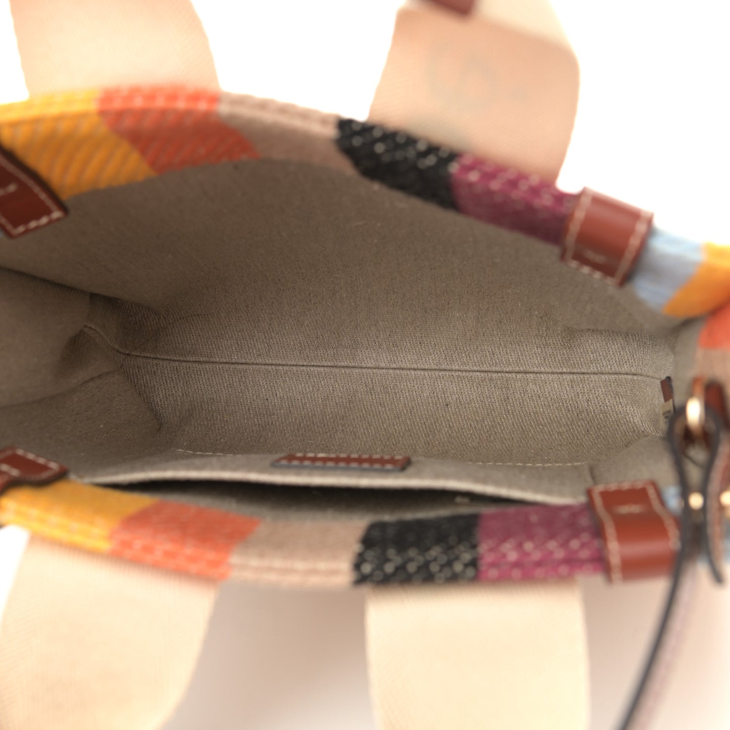 Cotton Calfskin Small Woody Striped Ribbon Tote Multicolor