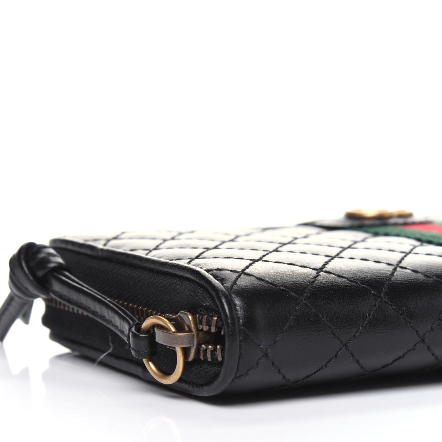 Calfskin Web Trapuntata GG Zip Around Wallet Black