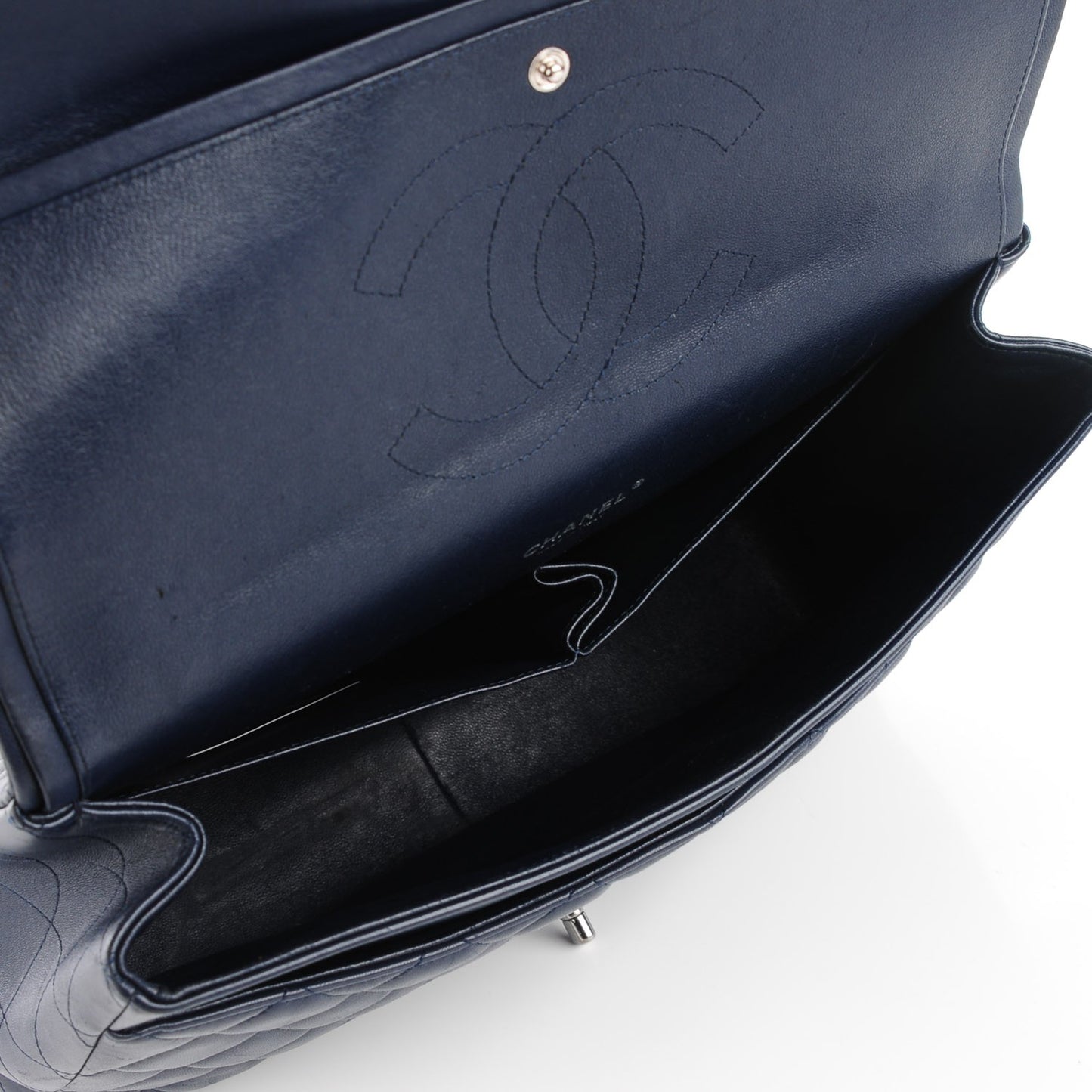 Lambskin Quilted Maxi Double Flap Dark Blue