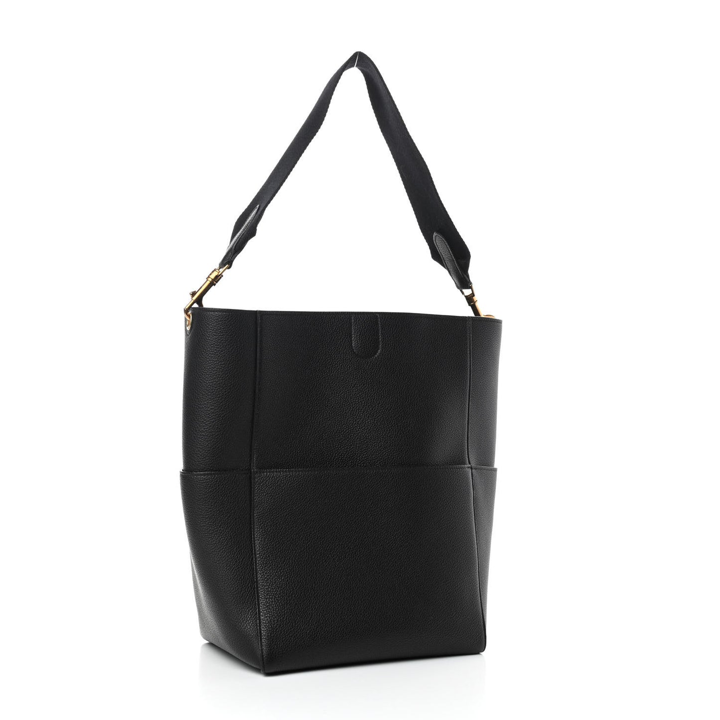 Soft Grained Calfskin Sangle Bucket Bag Black