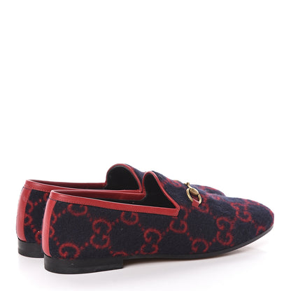 Gucci Covered Wool GG Monogram Horsebit Womens Jordaan Loafers 37.5 Blue Red 4 of 19