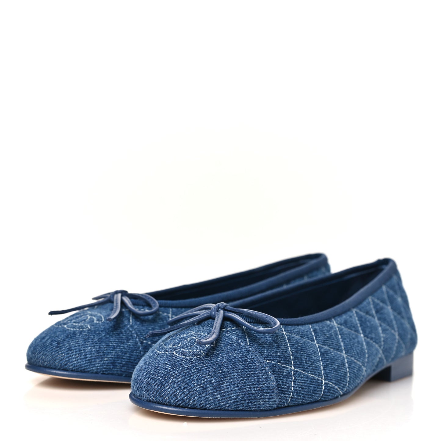 Washed Denim Quilted Cap Toe CC Ballerina Flats 36.5 Blue