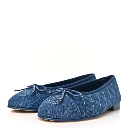 Chanel Washed Denim Quilted Cap Toe CC Ballerina Flats 36.5 Blue 4 of 10