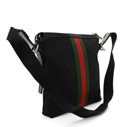 Gucci Techno Canvas Selleria Calfskin Web Small Flat Messenger Bag Black 3 of 12