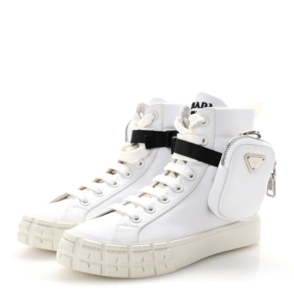 Prada Re-Nylon Gabardine Metal Triangle Logo Wheel Pouch Pocket High Top Sneakers 36 White 4 of 10