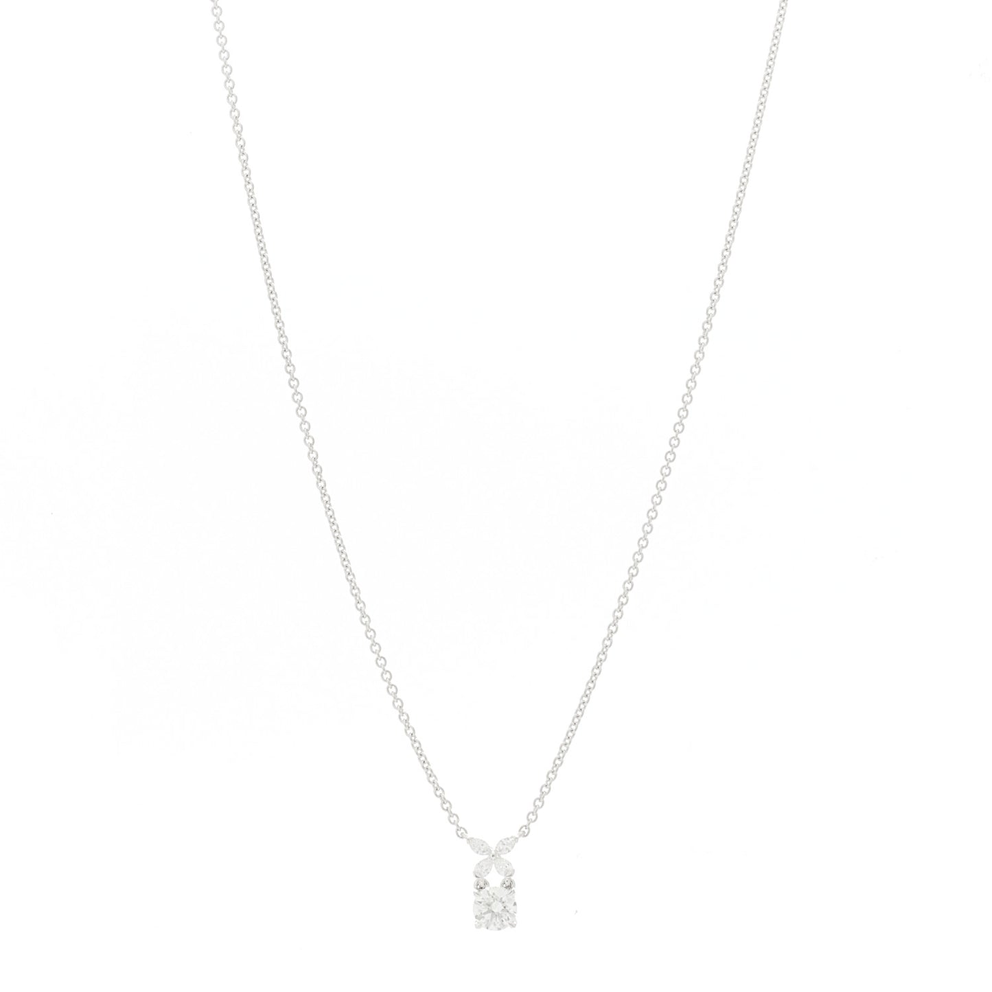 18K White Gold Diamond Classic Butterfly Round Pendant Necklace