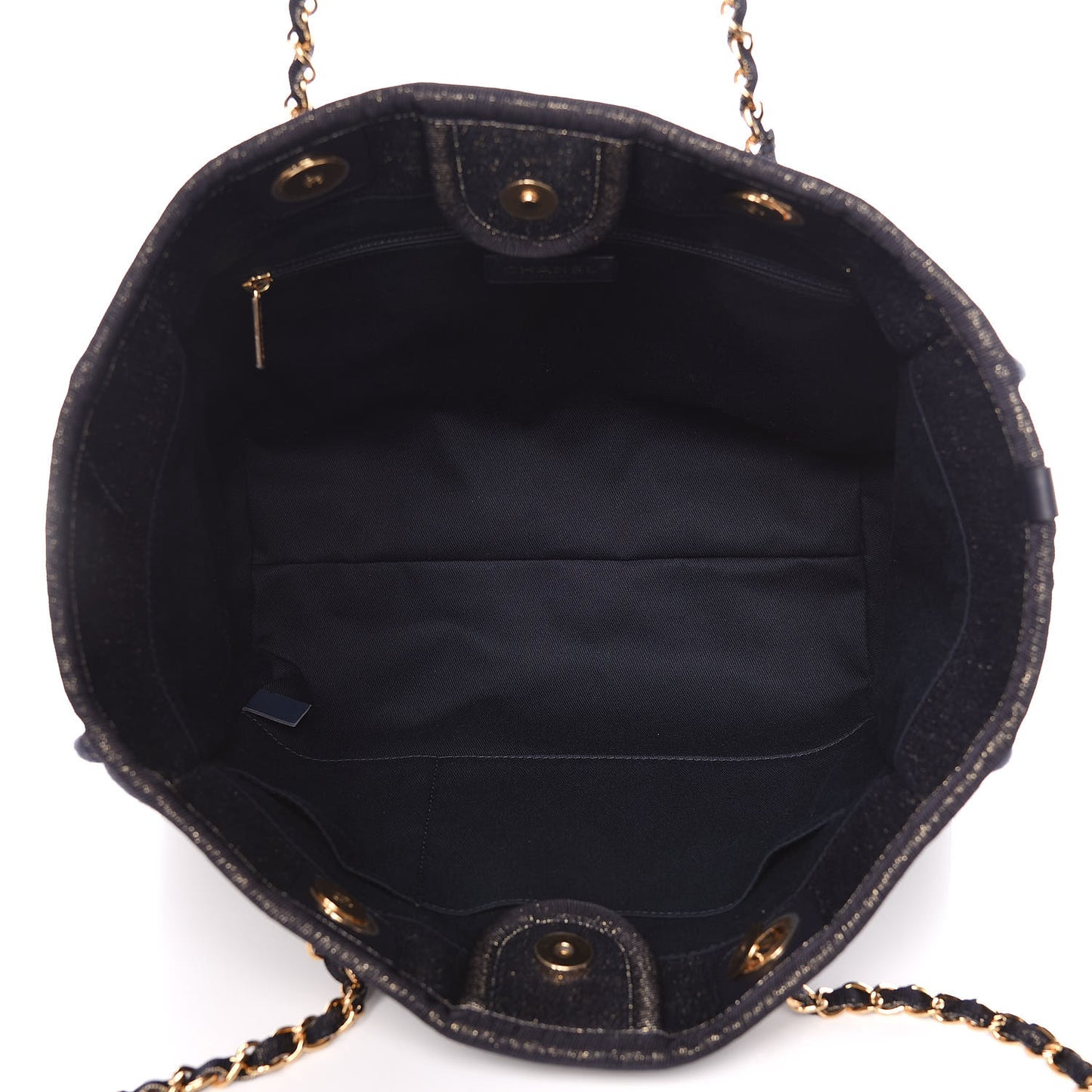 Lurex Canvas Small Deauville Tote Navy Blue Gold