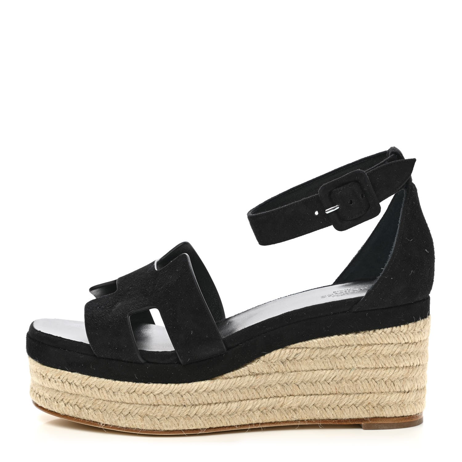 Hermes Suede Elda Espadrille Wedge Sandals 38 Black 1 of 9