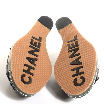 Chanel Canvas Camellia Wedge Sandals 38 Black 4 of 6