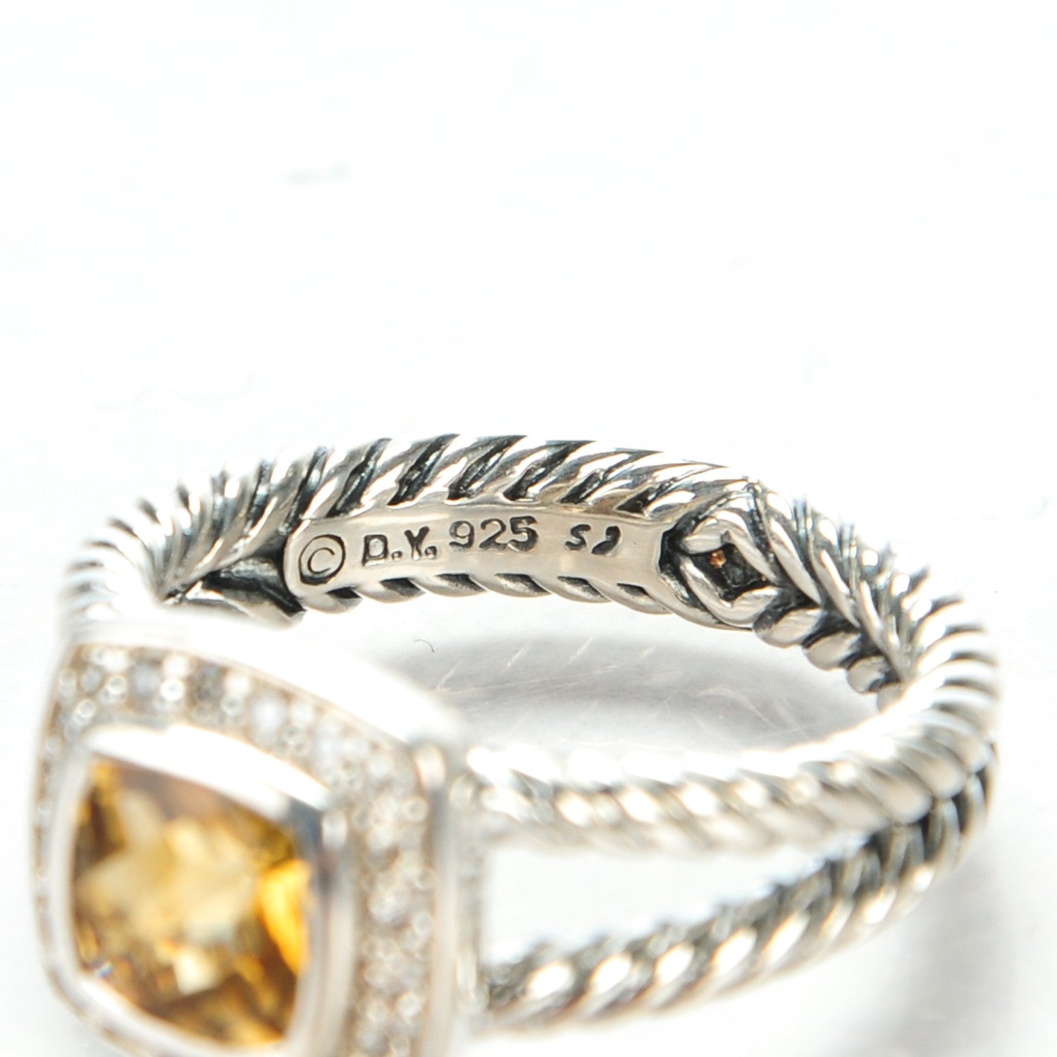 David Yurman Sterling Silver Diamond Citrine 7mm Petite Albion Ring 54 7 5 of 5