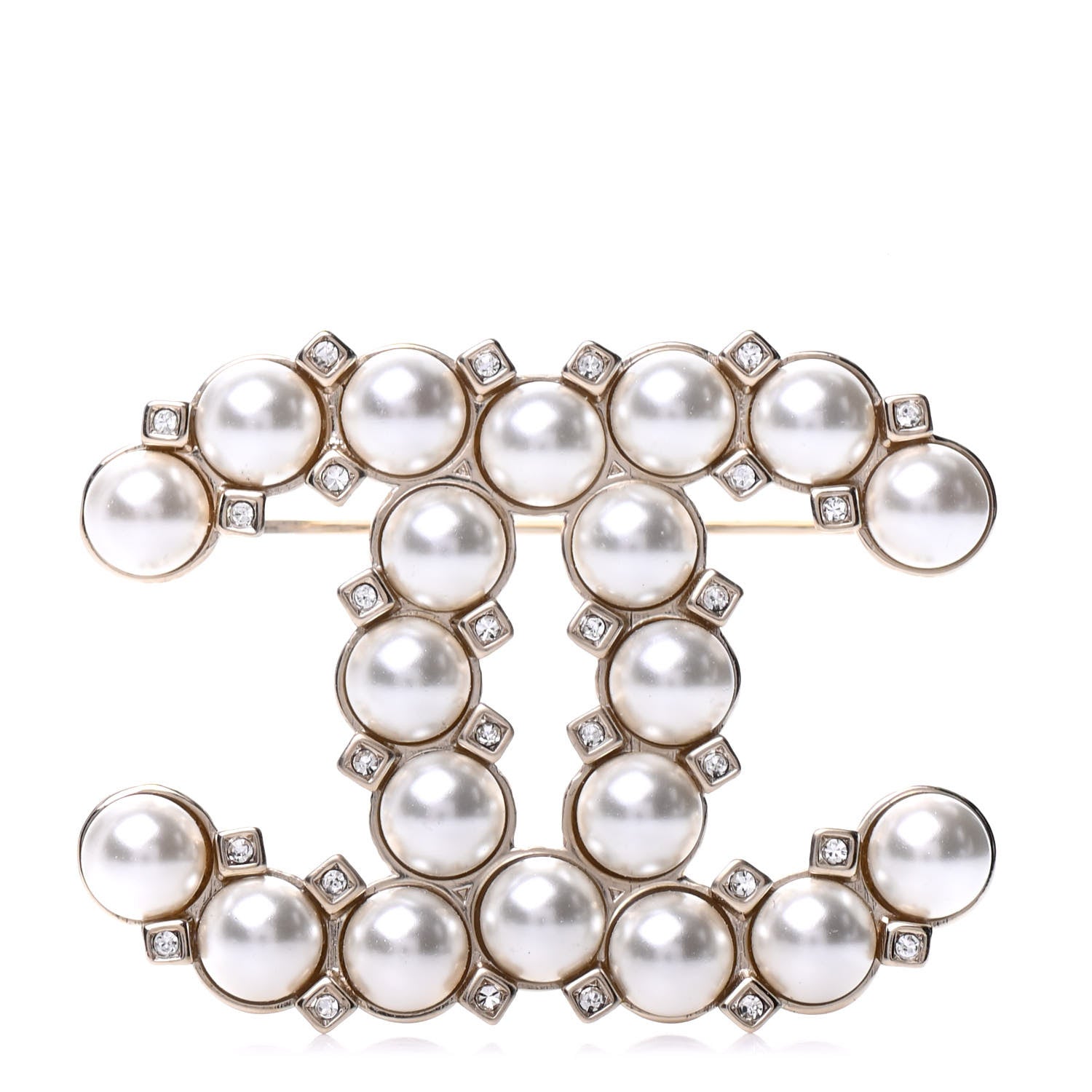Chanel Pearl Crystal CC Brooch Gold 1 of 5