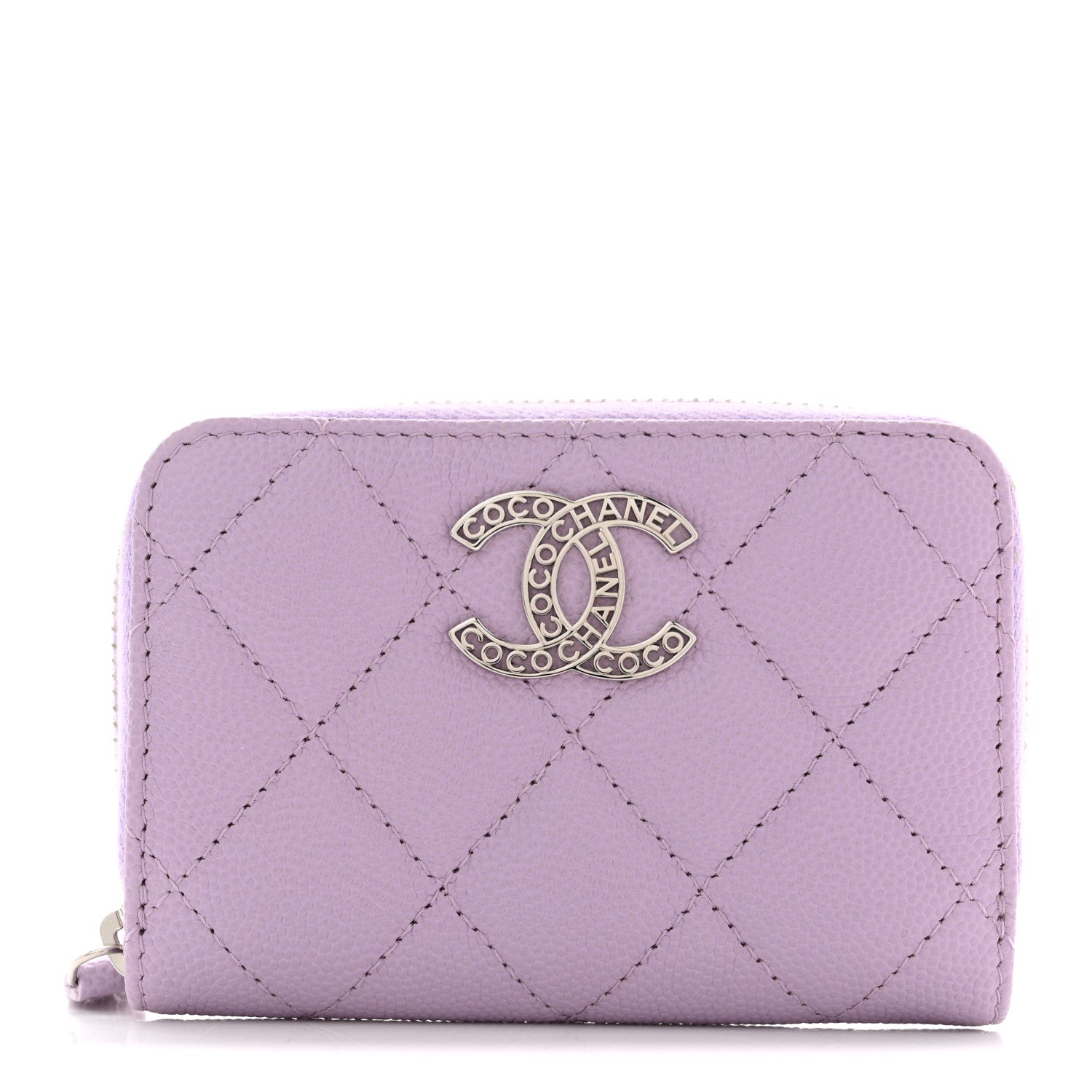 Chanel Caviar Quilted CC Logo Zip Coin Purse Purple 1 of 9