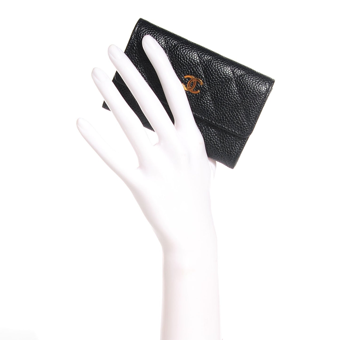 Caviar Quilted Flap Card Holder Black