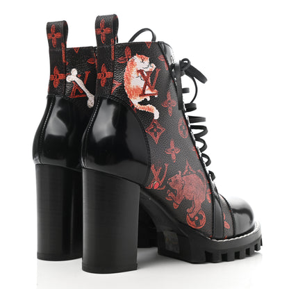 Louis Vuitton Patent Calfskin Catogram Star Trail Ankle Boots 36 Black Marron 4 of 7
