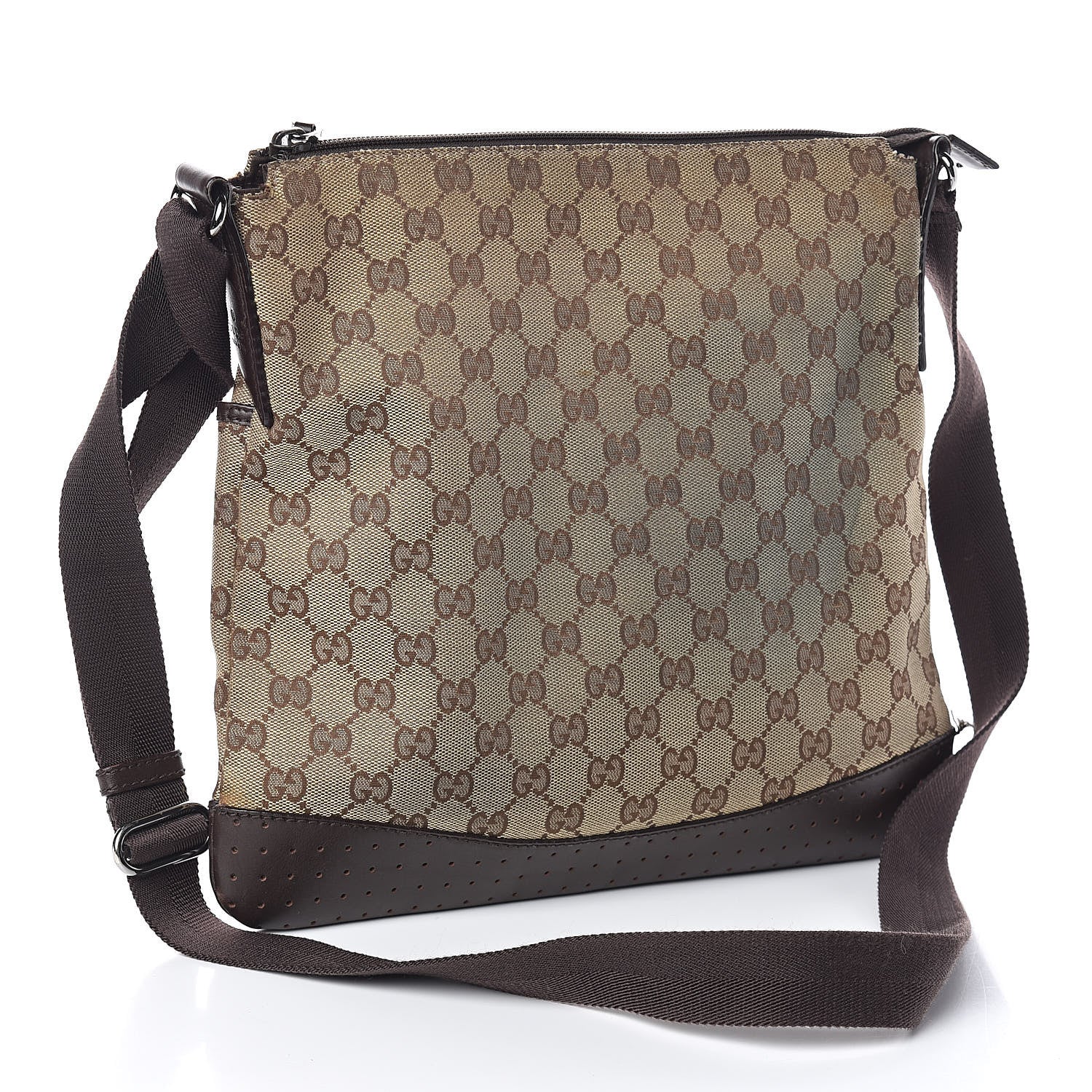 Gucci Monogram Calfskin Perforated Medium Flat Messenger Bag Dark Brown 3 of 10