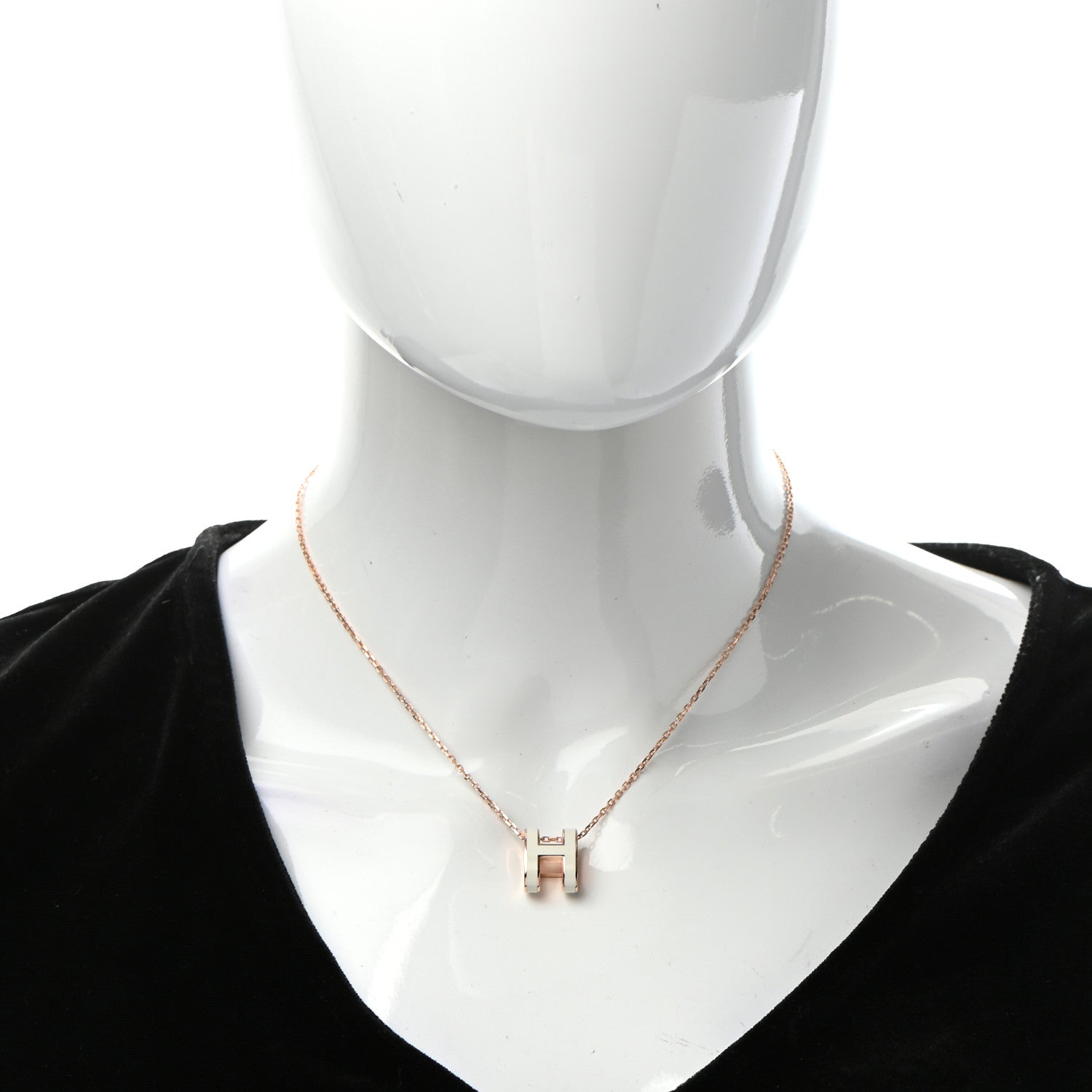 Hermes Lacquered Rose Gold Pop H Pendant Necklace White 2 of 5