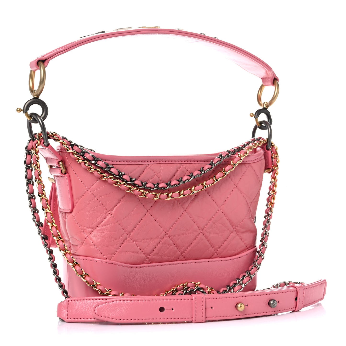 Aged Calfskin Quilted Small Gabrielle Logo Hobo Rose