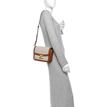 Celine Textile Natural Calfskin Medium Triomphe Bag White Tan 2 of 10