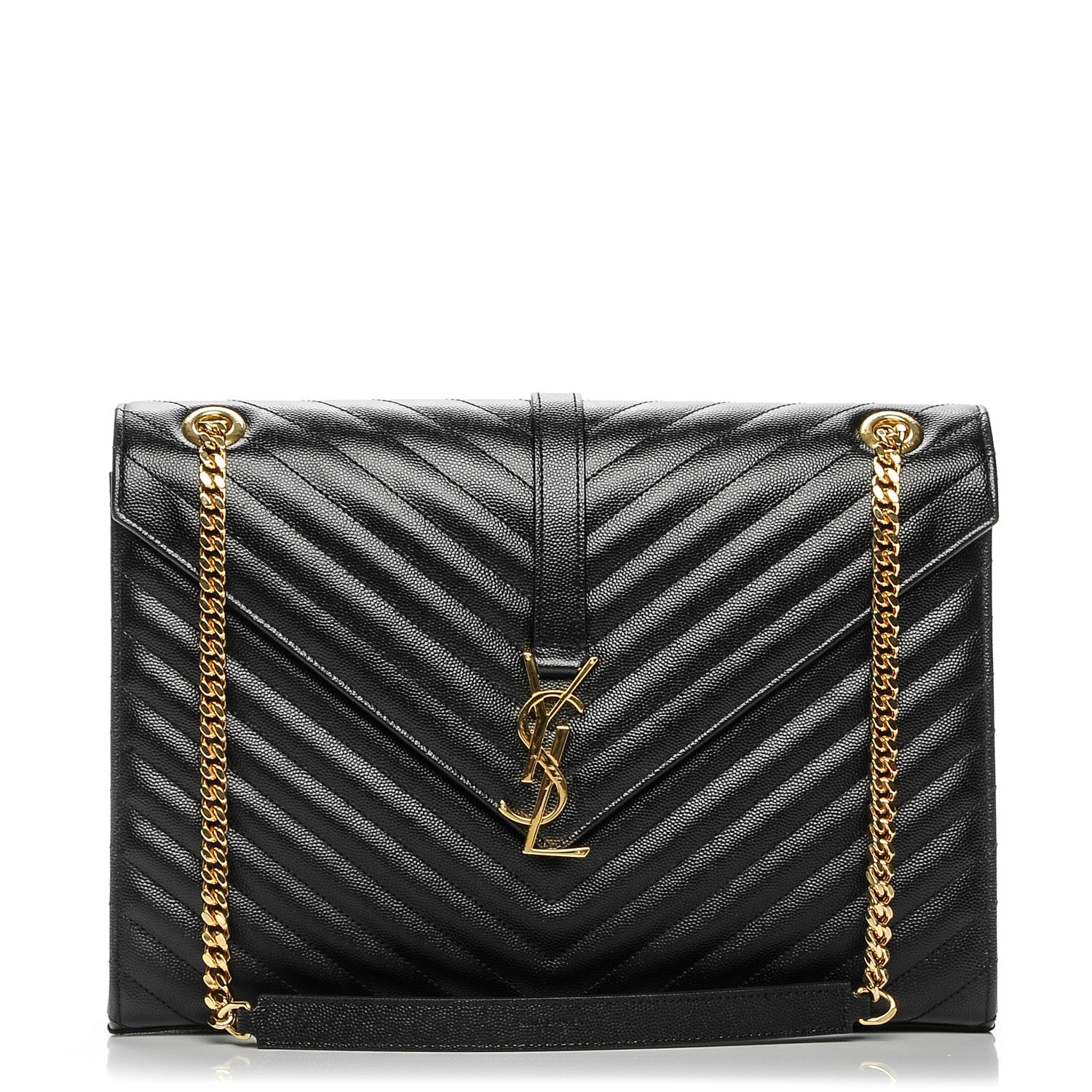 Saint Laurent Grain De Poudre Matelasse Chevron Large Monogram Satchel Black 1 of 17