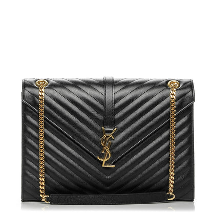 Saint Laurent Grain De Poudre Matelasse Chevron Large Monogram Satchel Black 1 of 17