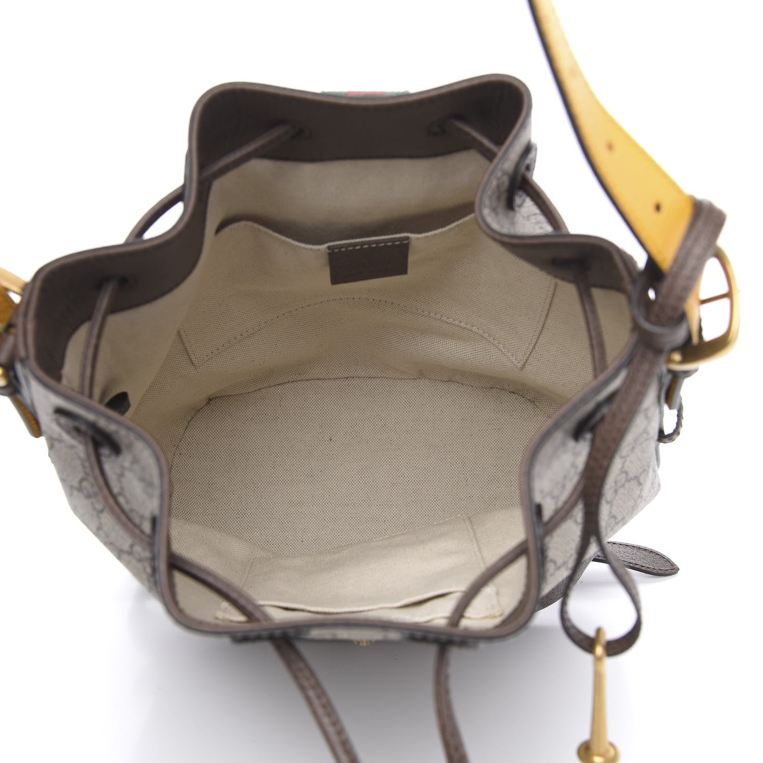 Gucci GG Supreme Monogram Neo Vintage Drawstring Bucket Backpack Beige New Acero Crop 4 of 8