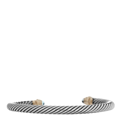 David Yurman Sterling Silver 14K Yellow Gold Blue Topaz 5mm Cable Classics Petite Color Bracelet 2 of 3