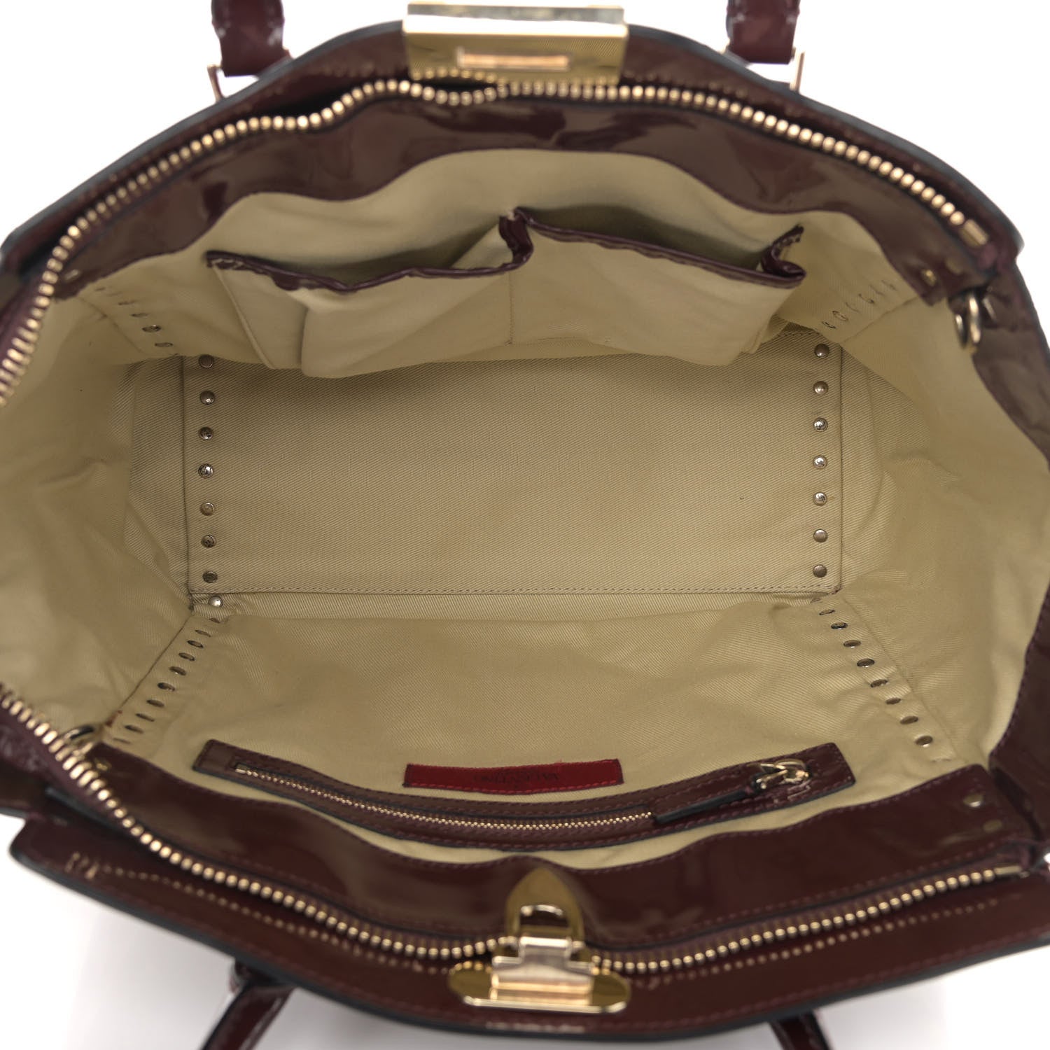 Valentino Garavani Patent Small Rockstud Double Handle Tote Rubin 5 of 15